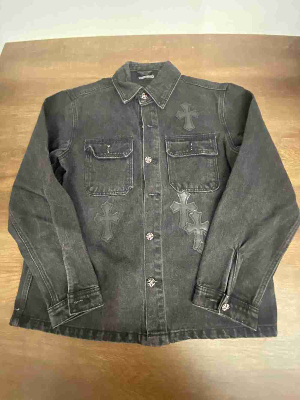 ✨ Chrome Hearts Cross Patch Black Denim Shirt Jacket